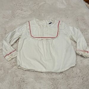Janie and Jack White Pintuck Vintage Look Blouse with Red Cord Accent 12-18m
